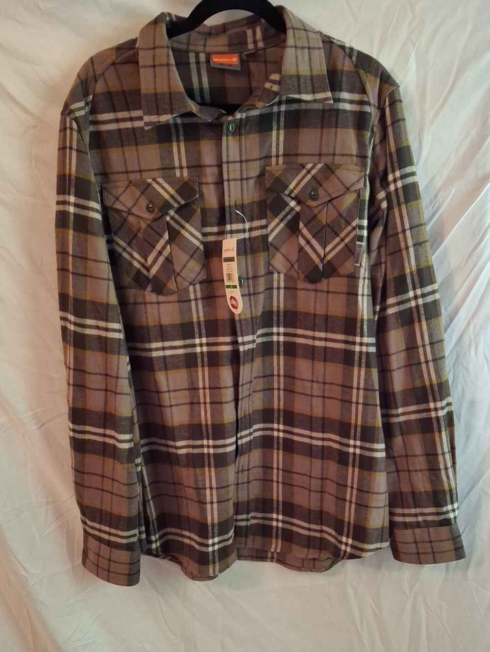 Merrell Olive Green and Brown Plaid Men's Button-Down Shirt